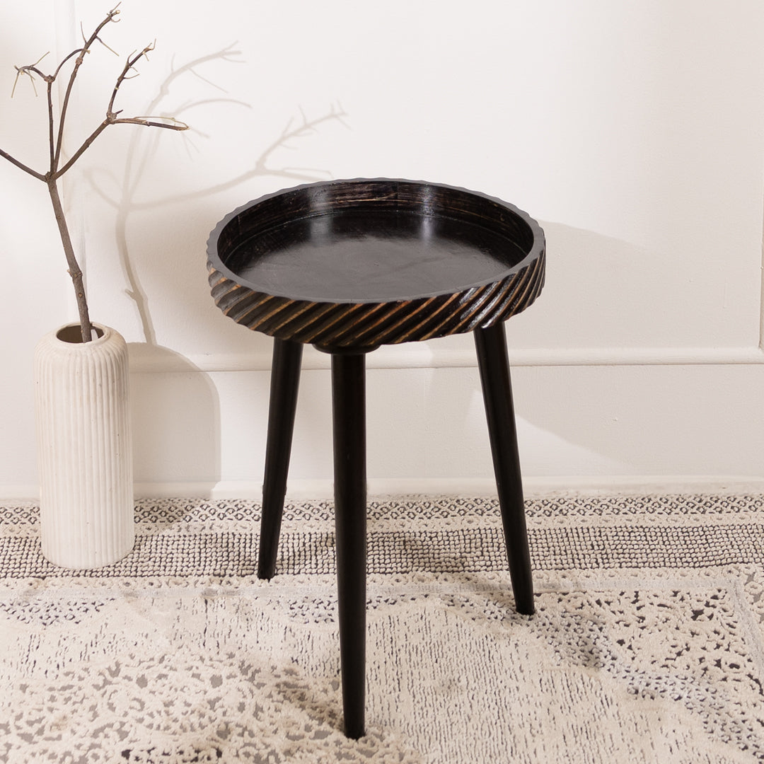 Mango Wood End Table For Living Room In Charcoal Cutter Pattern