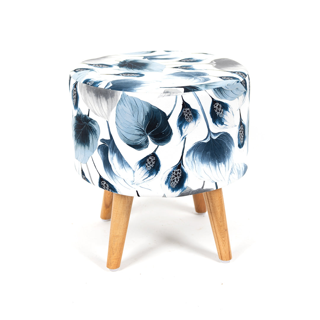 Printed Ottoman Pouff Stool In Leafy Drift - Combo Of 2