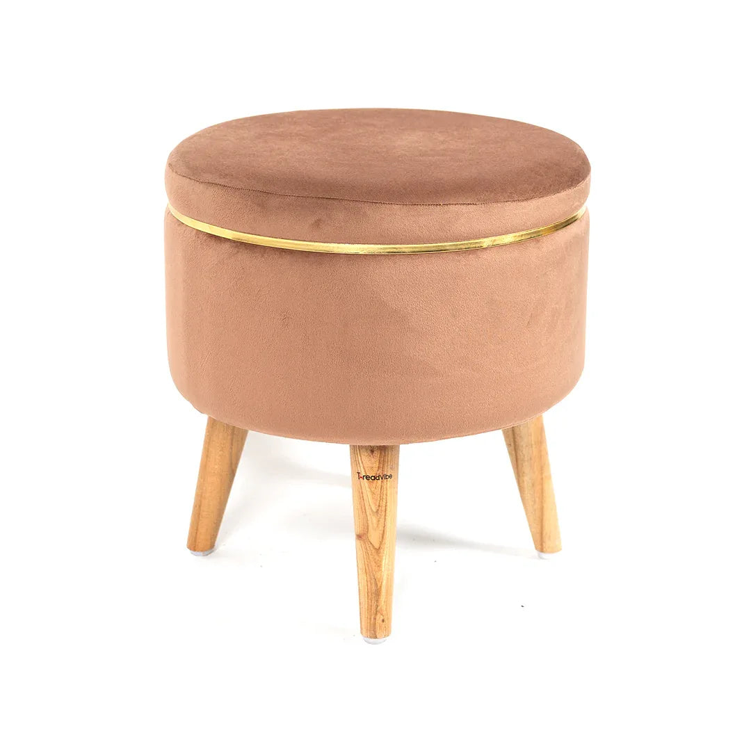 Ottoman Stool With Piping In Oak Brown - Combo Of 2