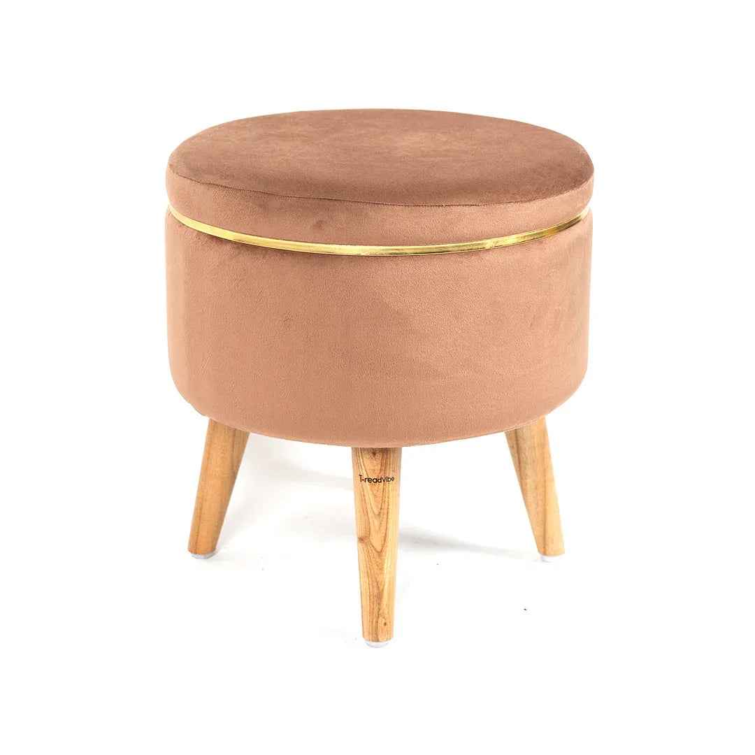 Ottoman Stool With Piping In Oak Brown - Combo Of 2