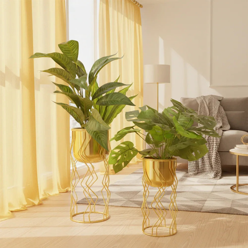 Geometric Wire Gold Planter with Stand Set of 2