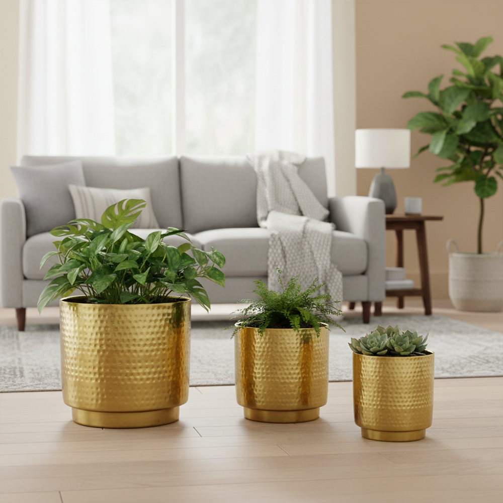 Brass Hammered Planter Set of 3
