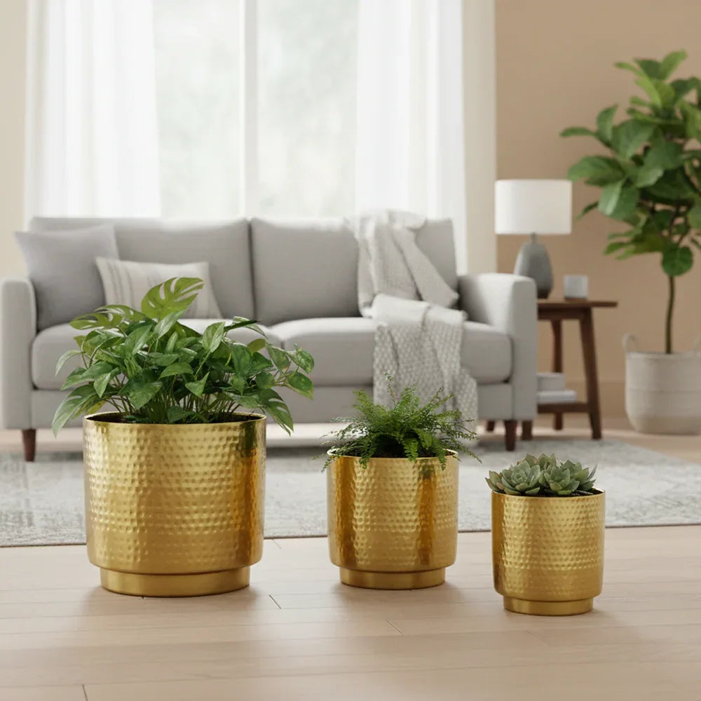Brass Hammered Planter Set of 3