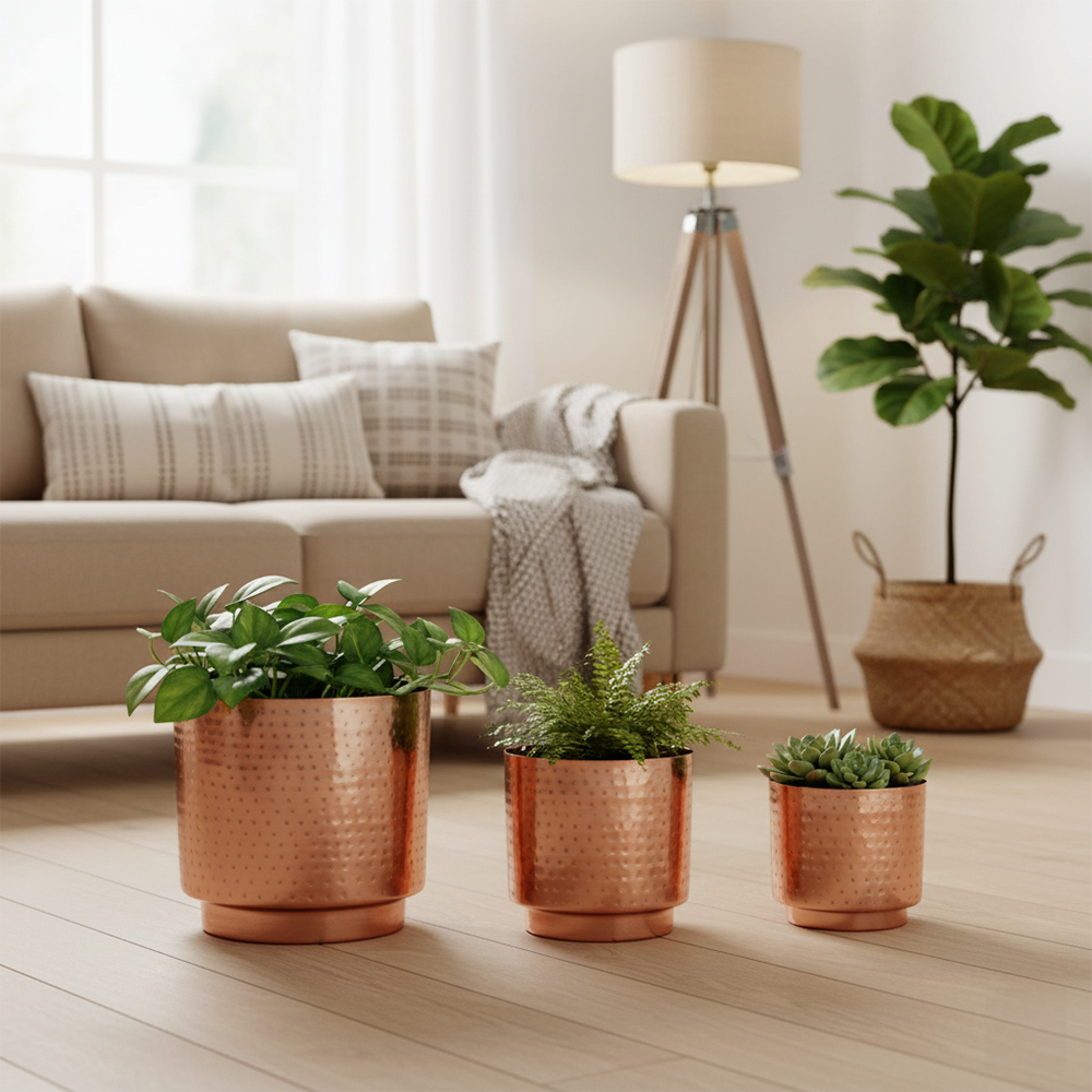 Copper Hammered Planters Set of 3