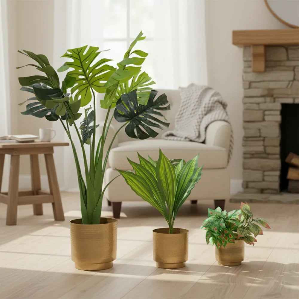 Gold Hammered Metal Planters Set of 3