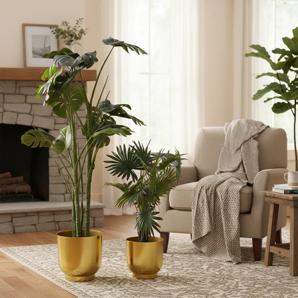 Gold Finish Metal Planters Set of 2