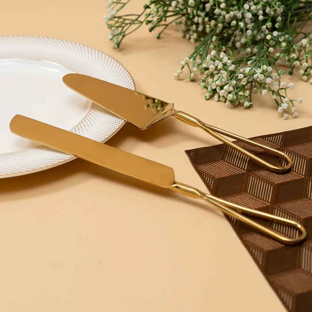 Modern Gold Butter Knife & Cake Server Set