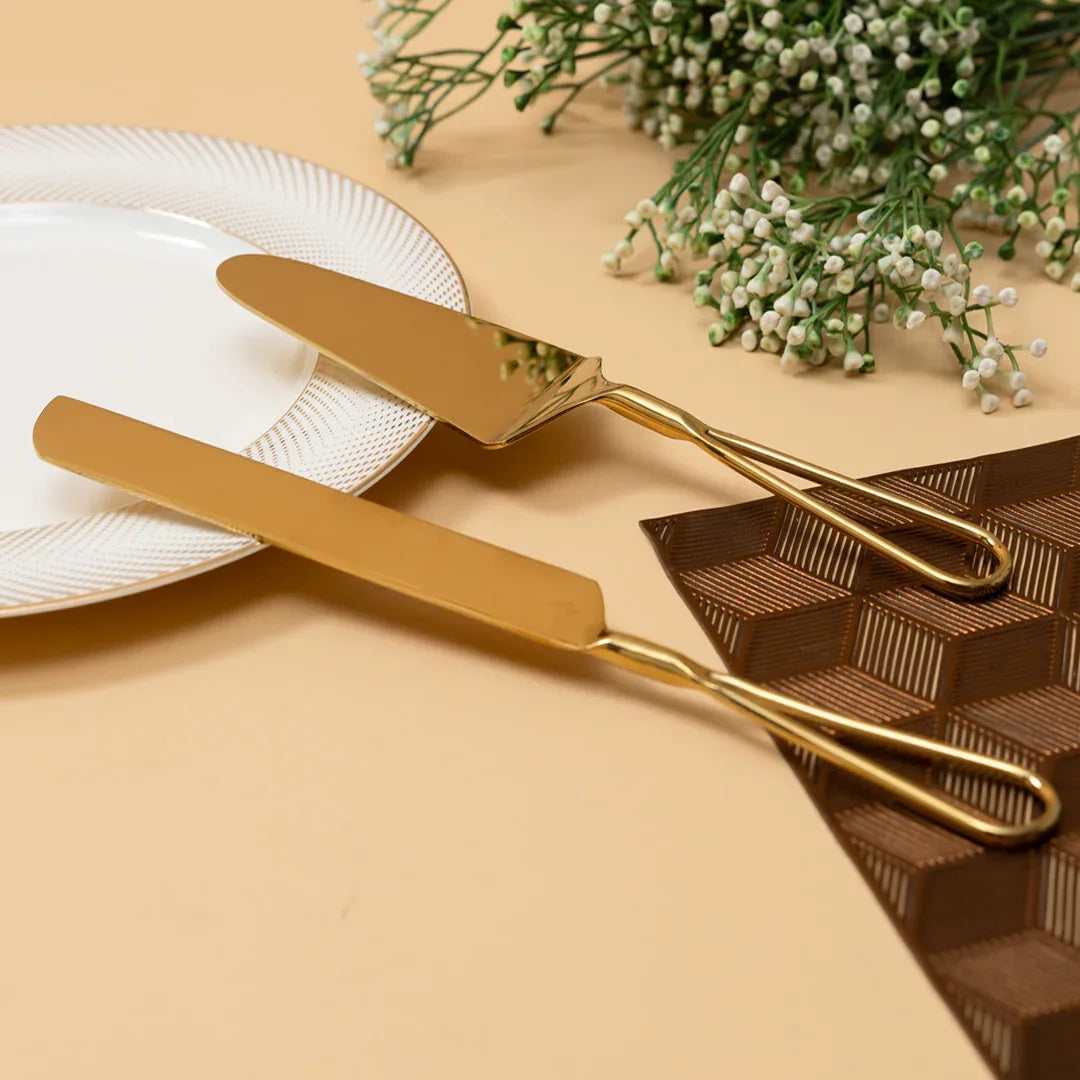 Gold Finish Cake Cutlery Set of 2