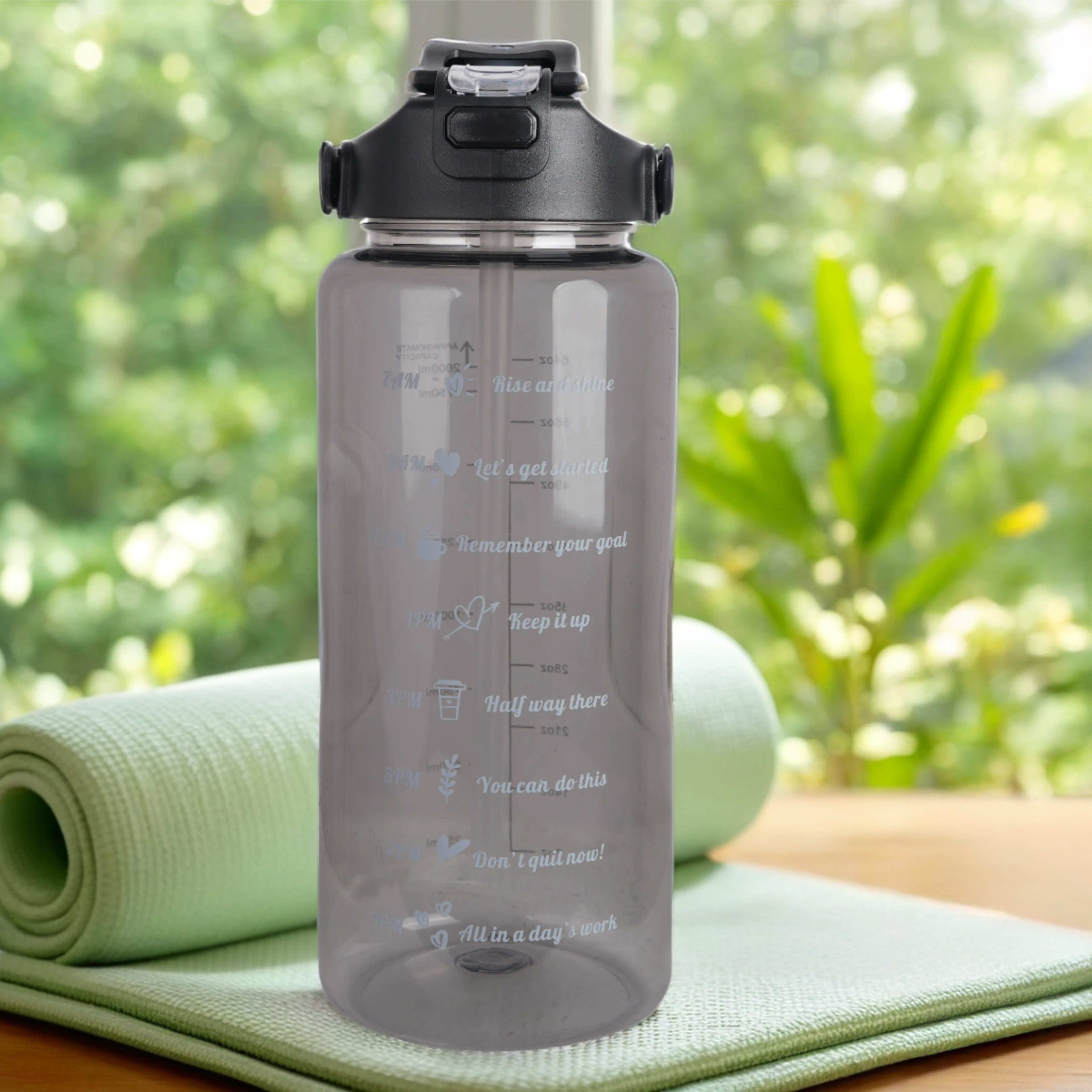 Premium Transparent Motivational Water Bottle in Black
