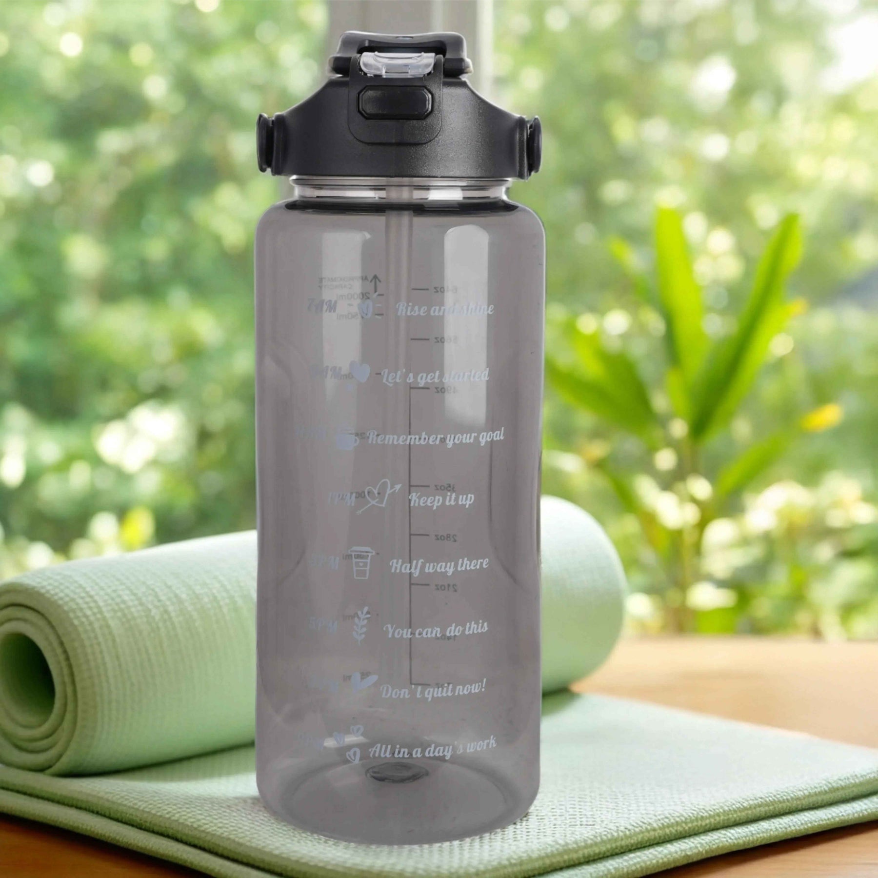 Premium Transparent Motivational Water Bottle in Black