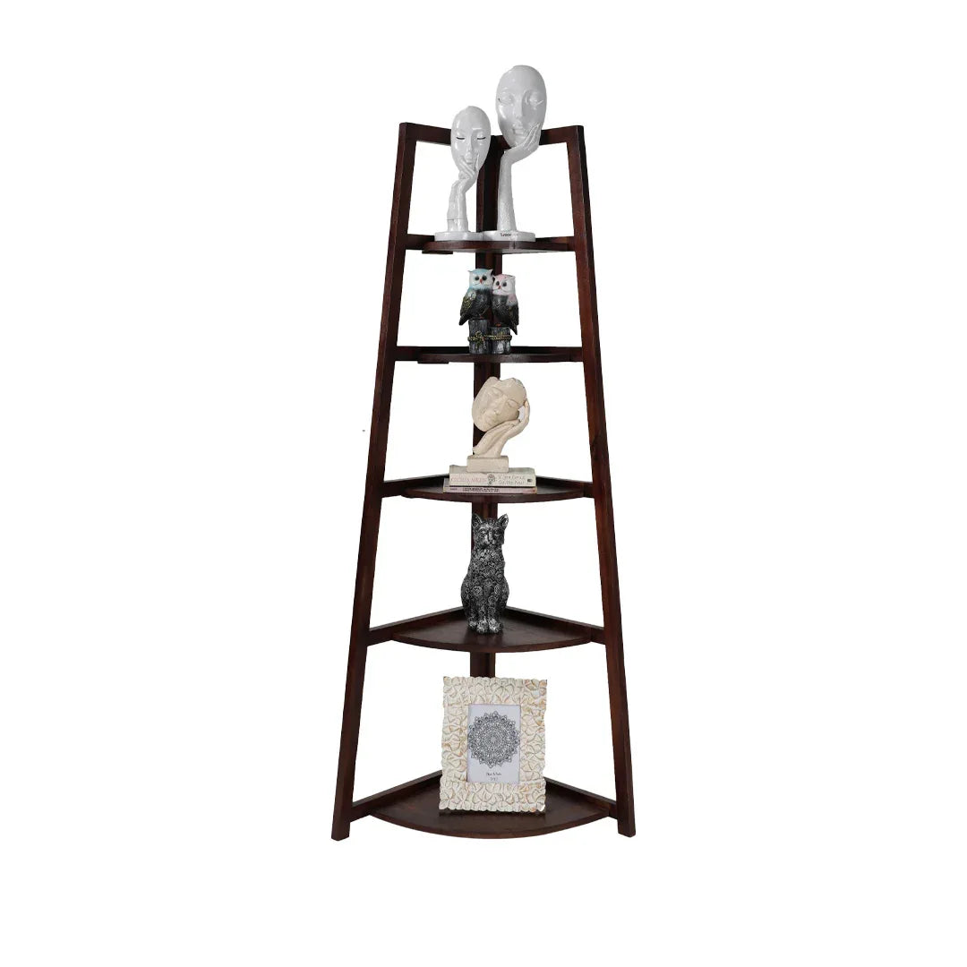 Wooden Corner Ladder 5 Tier Shelf for Home Decor