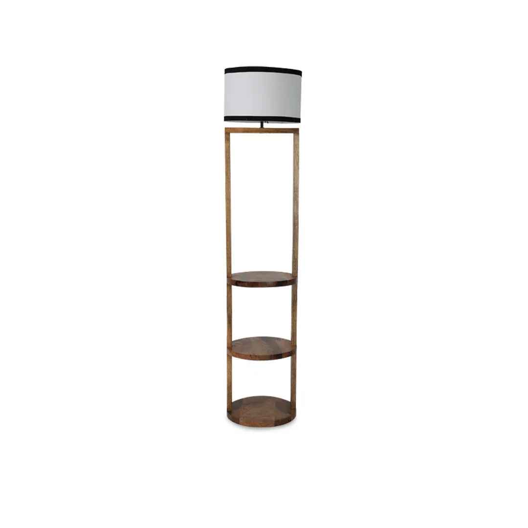 Wooden Shelf Floor Lamp with Storage in Round Shape