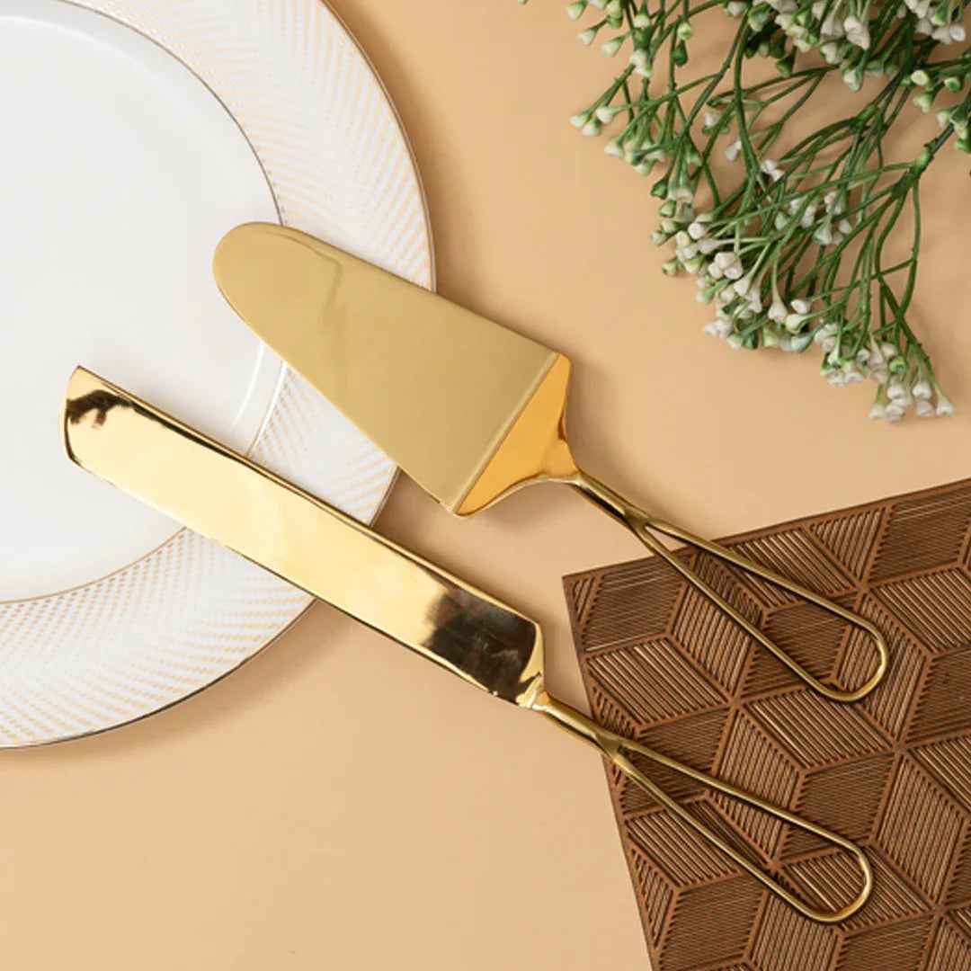 Modern Gold Butter Knife & Cake Server Set