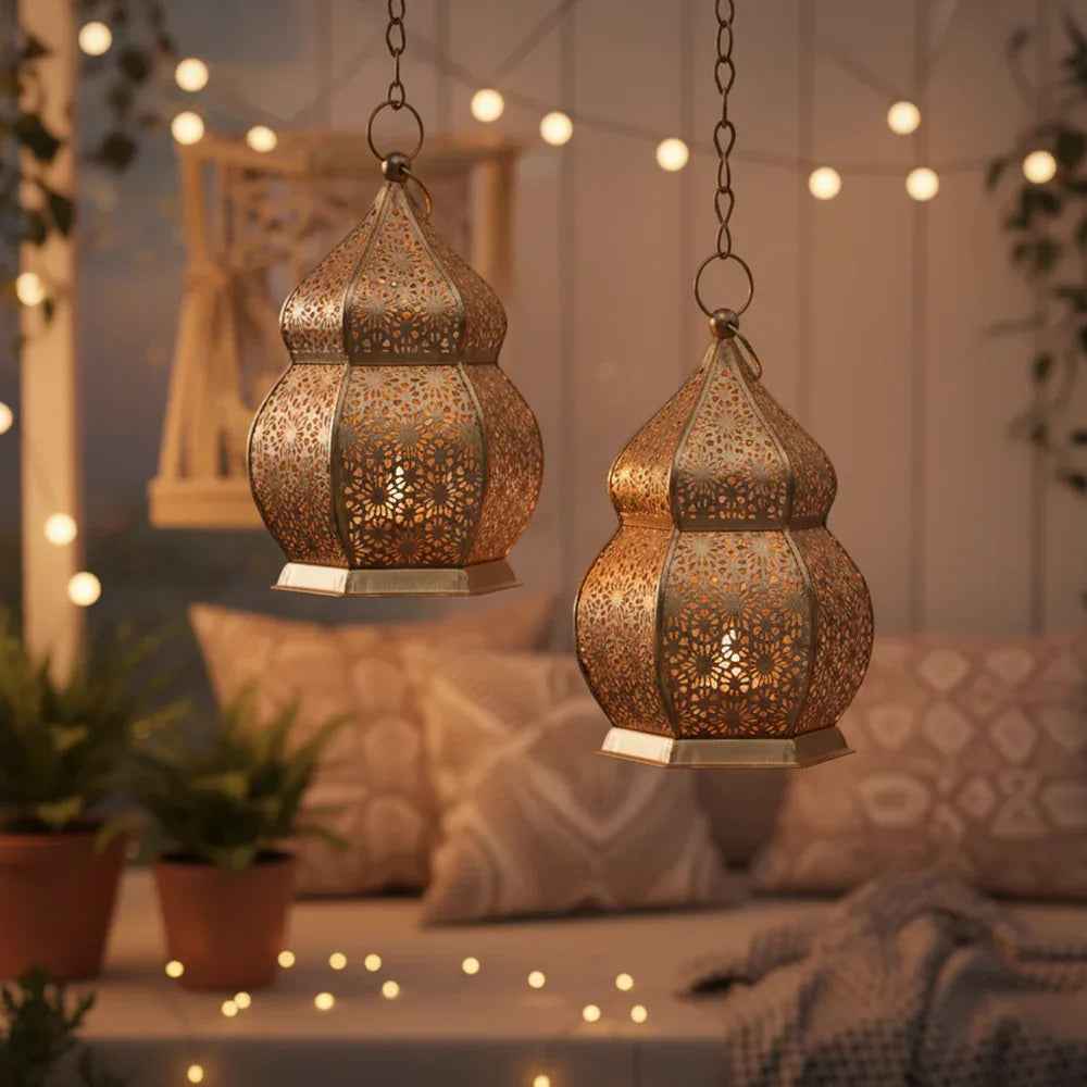 Copper Polish Moroccan Lanterns Set of 2