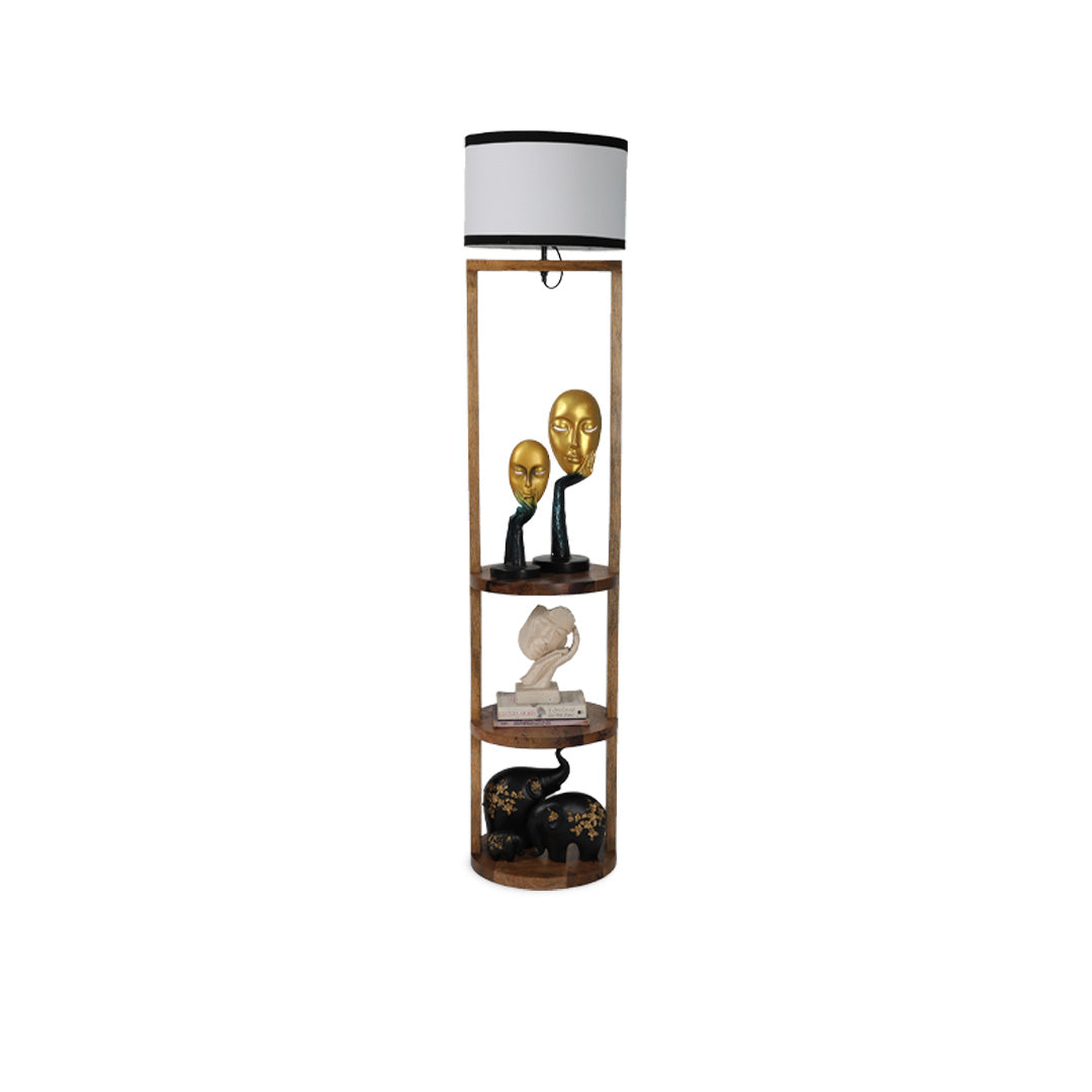 Tiered Wooden Shelf Floor Lamp