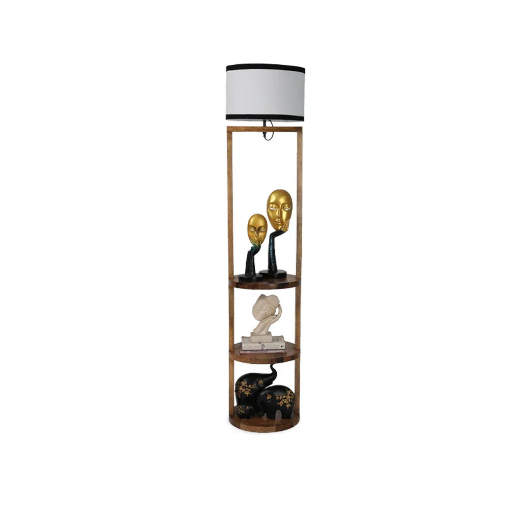 Wooden Shelf Floor Lamp with Storage in Round Shape
