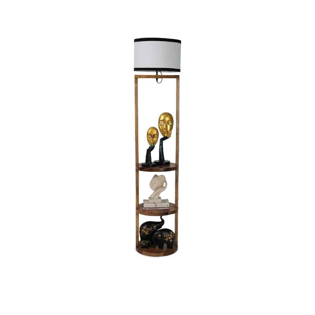 Wooden Shelf Floor Lamp with Storage in Round Shape
