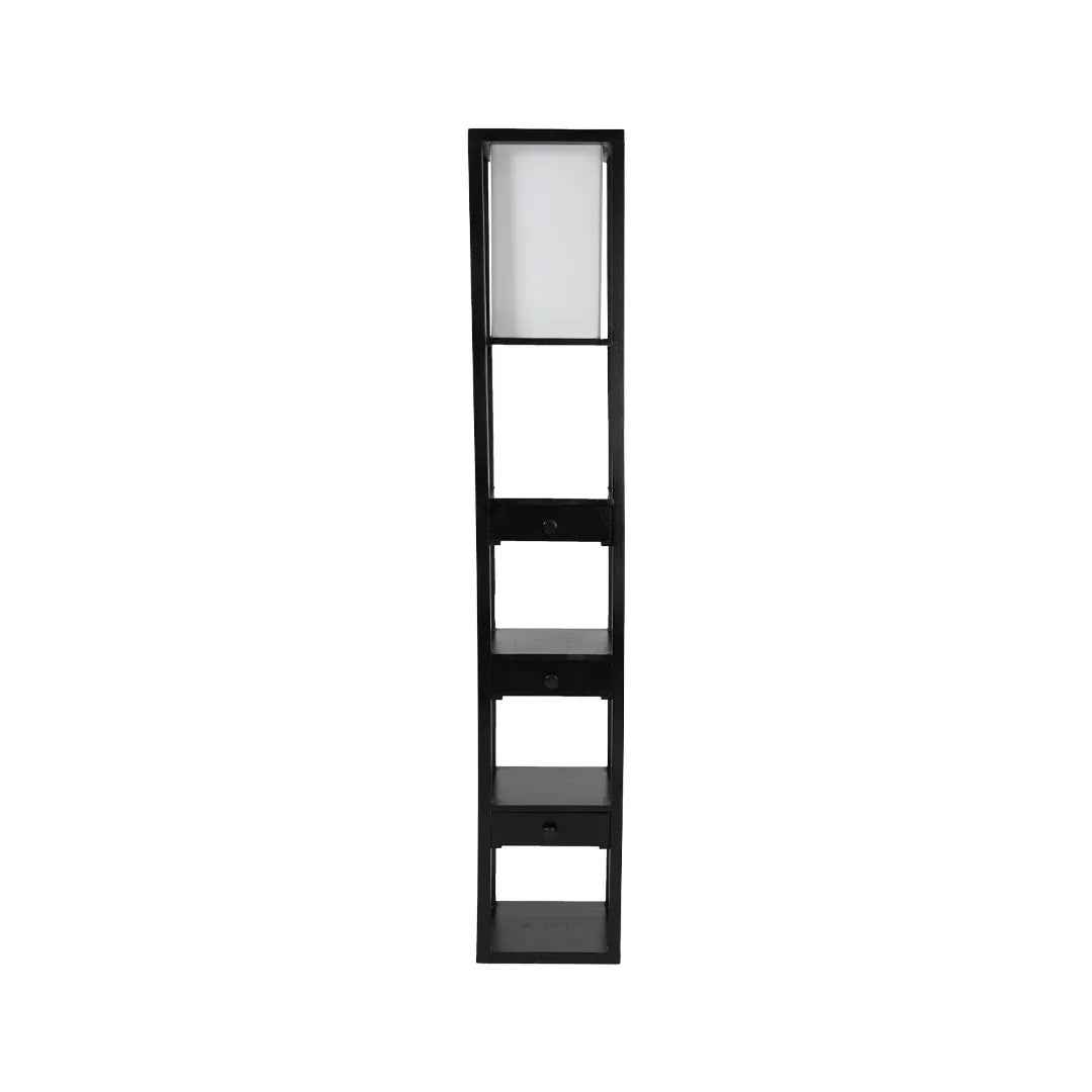 Mango Wood Floor Lamp with Three Drawer Shelf in Black
