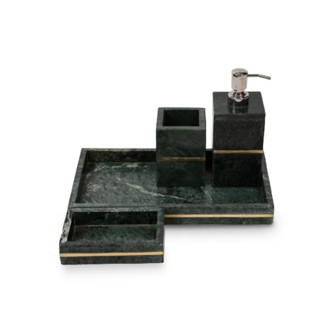 Brass Marble Bathroom Set In Greenish Yellow-Set of 4