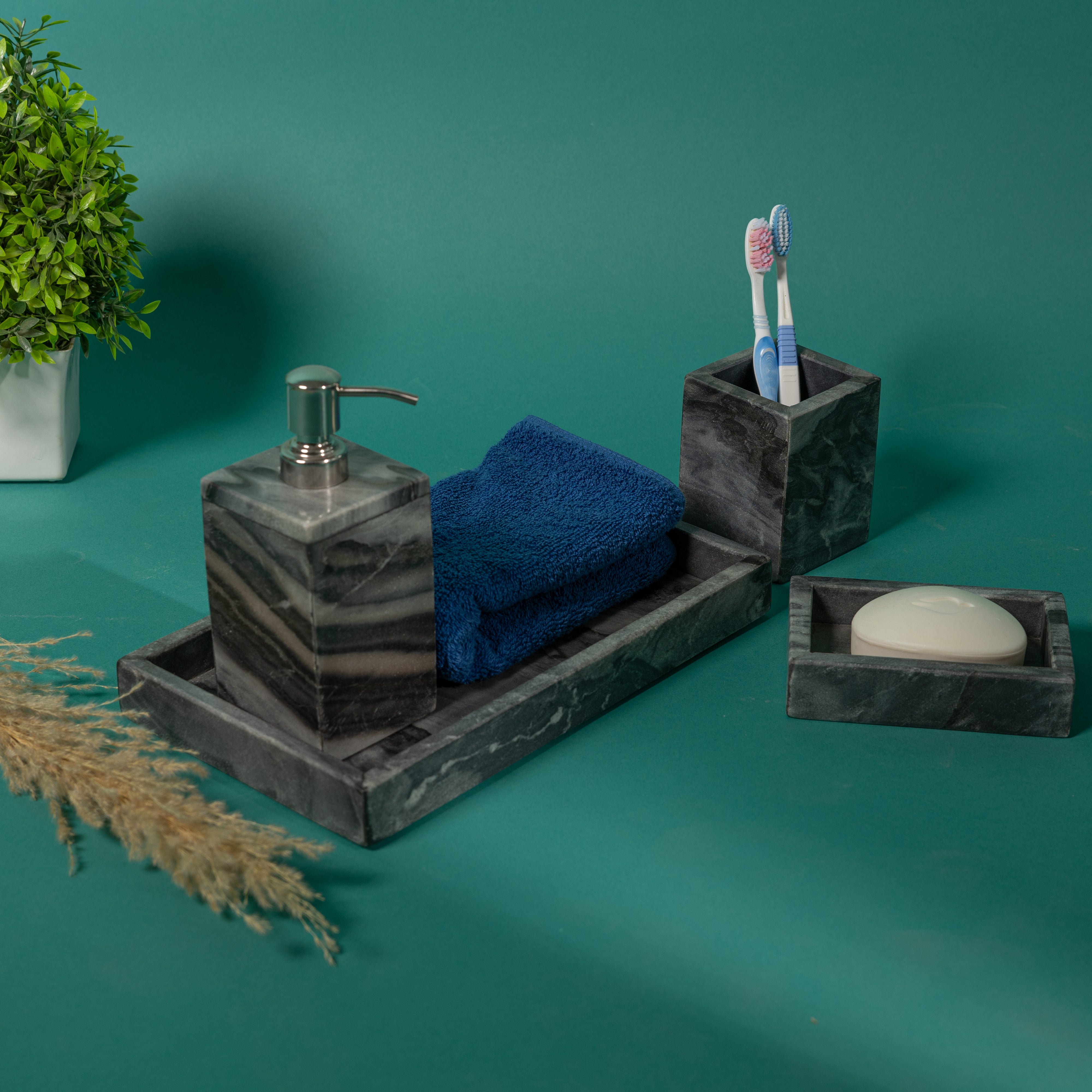 Marble Bathroom Set In Charcoal Brown-Set of 4