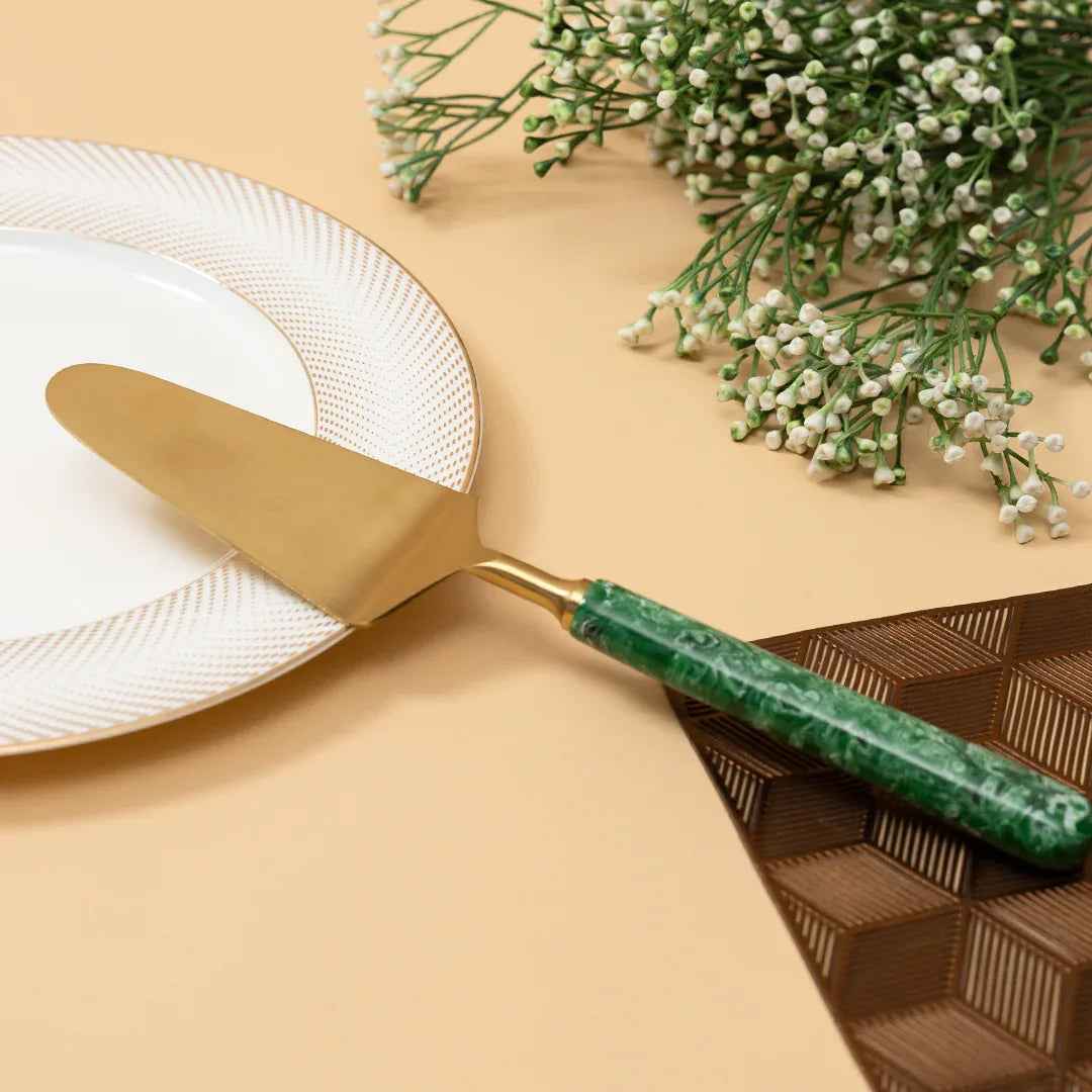 Premium Gold Cake Server with Emerald Handle