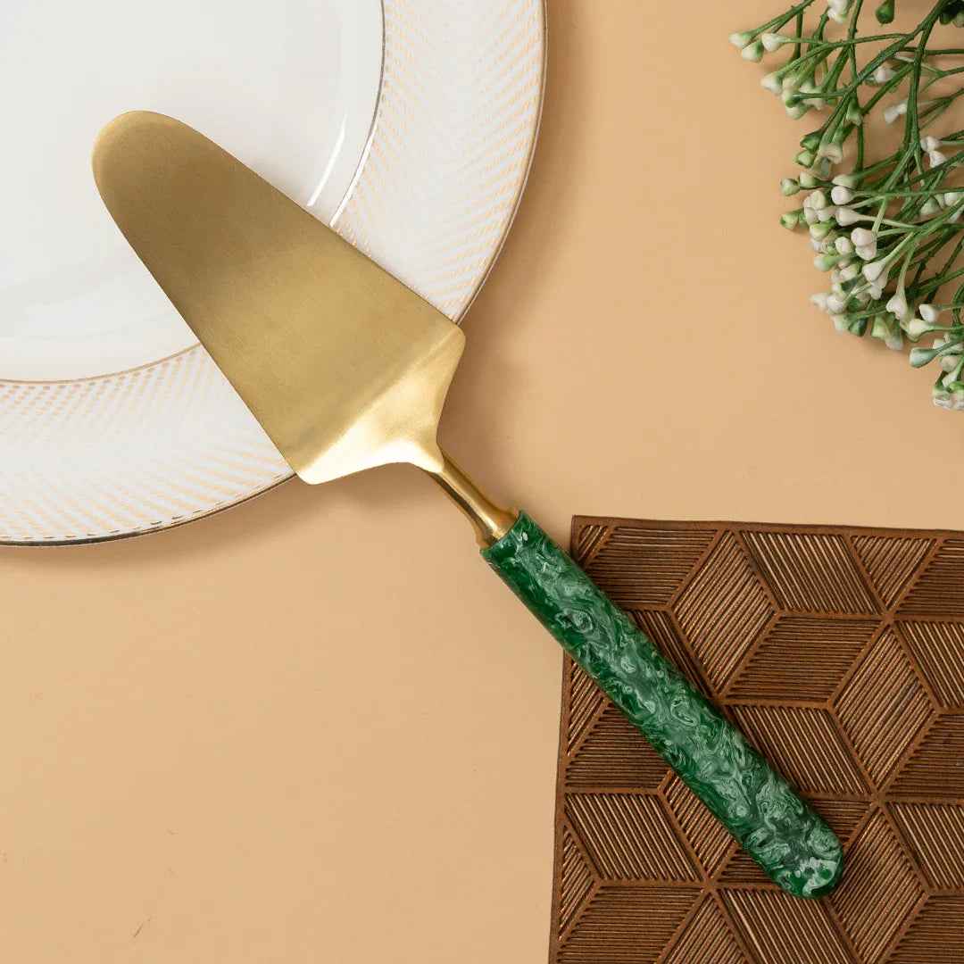 Premium Gold Cake Server with Emerald Handle