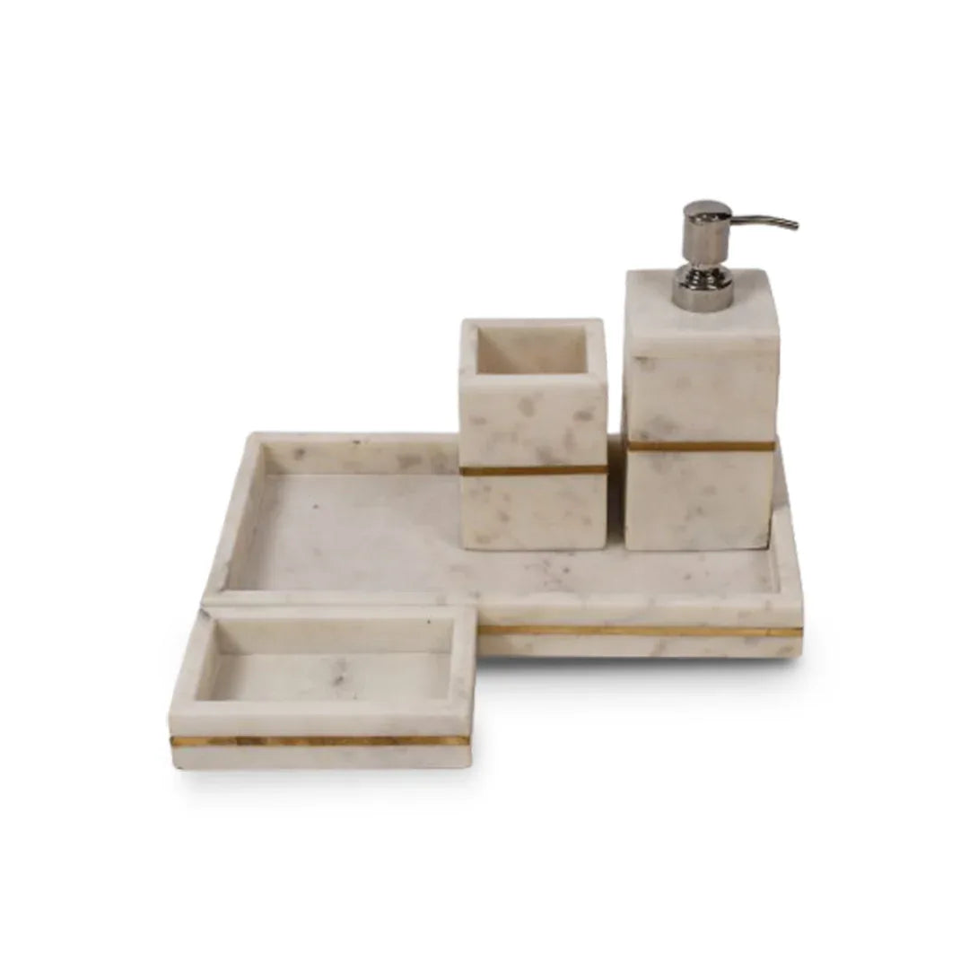 Brass Marble Bathroom Set In Pearly White-Set of 4
