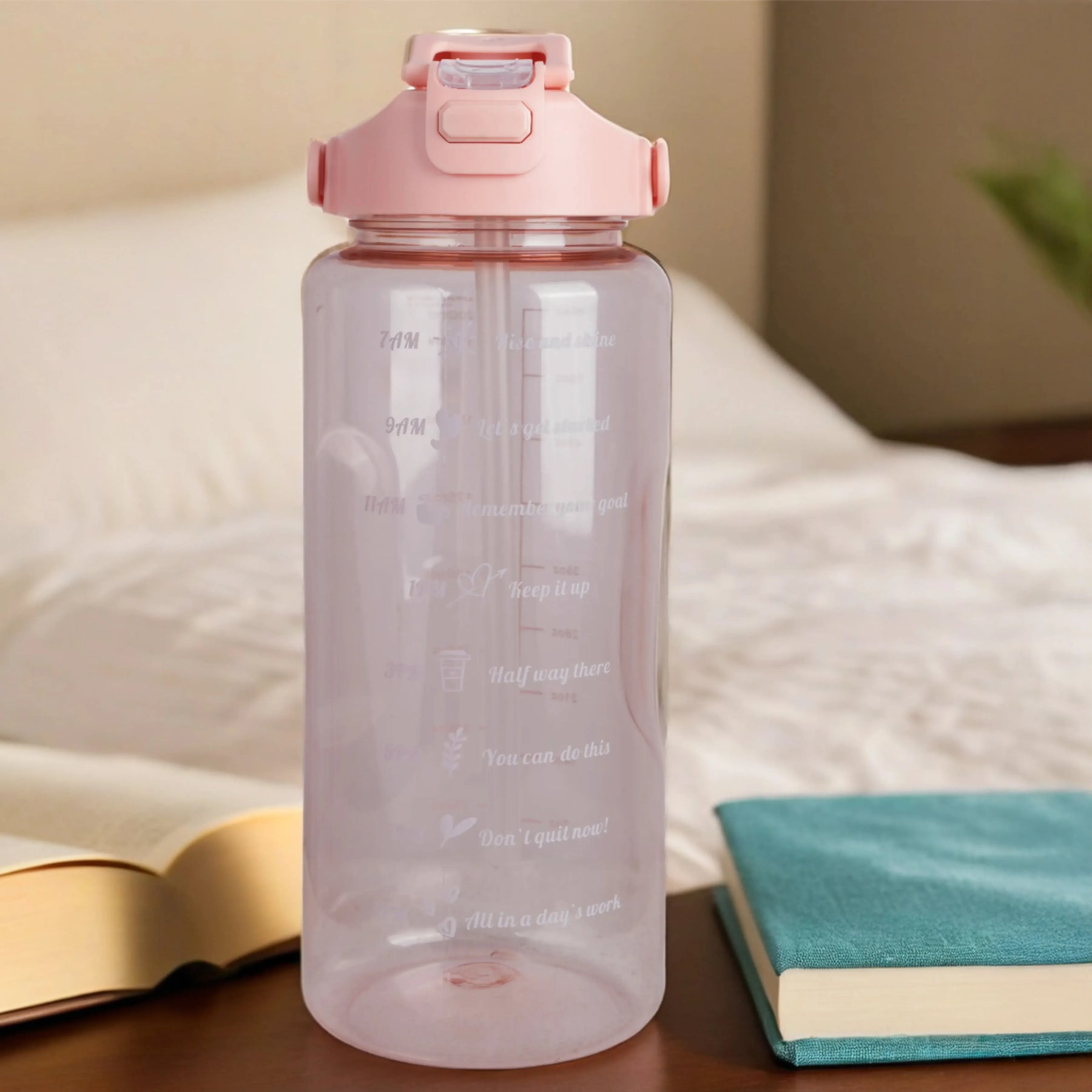 Premium Transparent Motivational Water Bottle in Pink