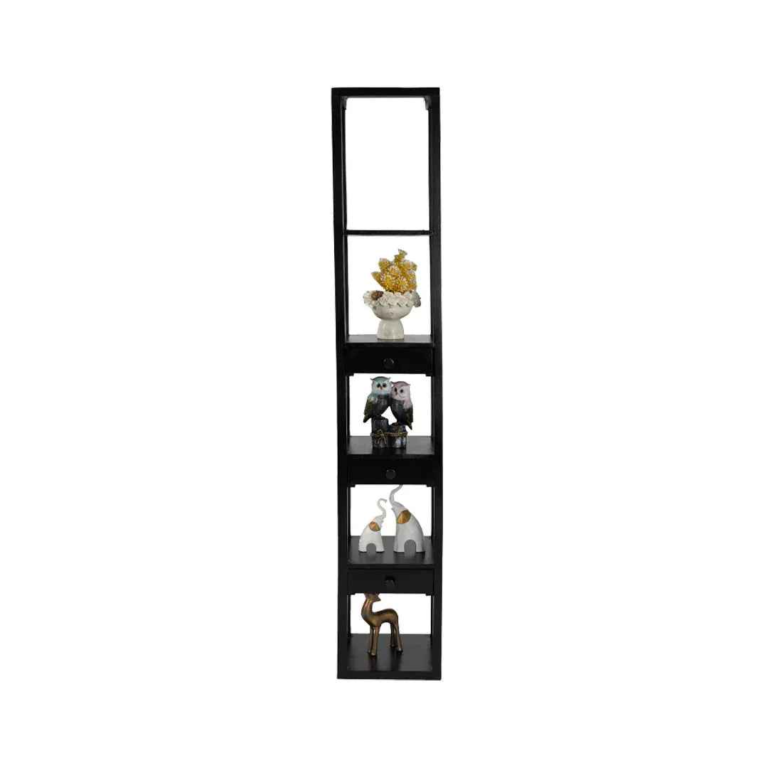 Mango Wood Floor Lamp with Three Drawer Shelf in Black