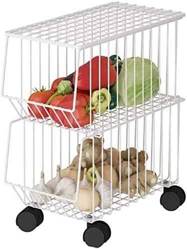Premium 2-Tier Metal Wire Basket with Wheels in White