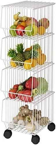 Premium 4-Tier Metal Wire Storage Basket with Wheels in White