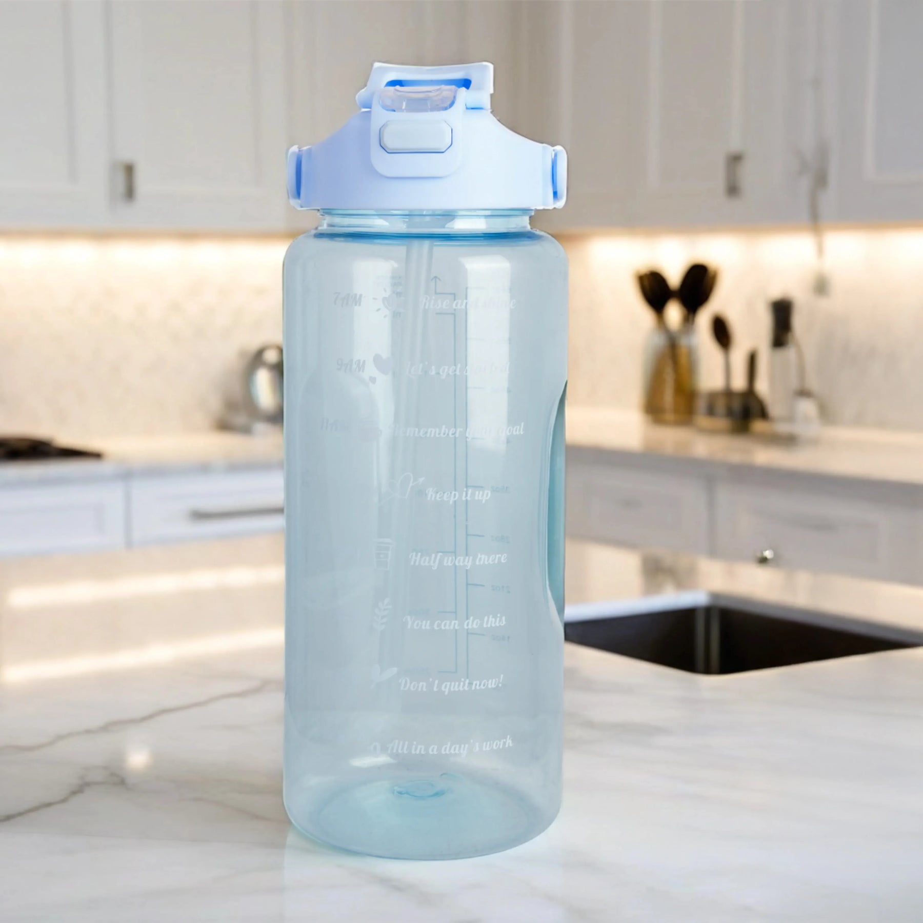 Premium Transparent Motivational Water Bottle in Sky Blue