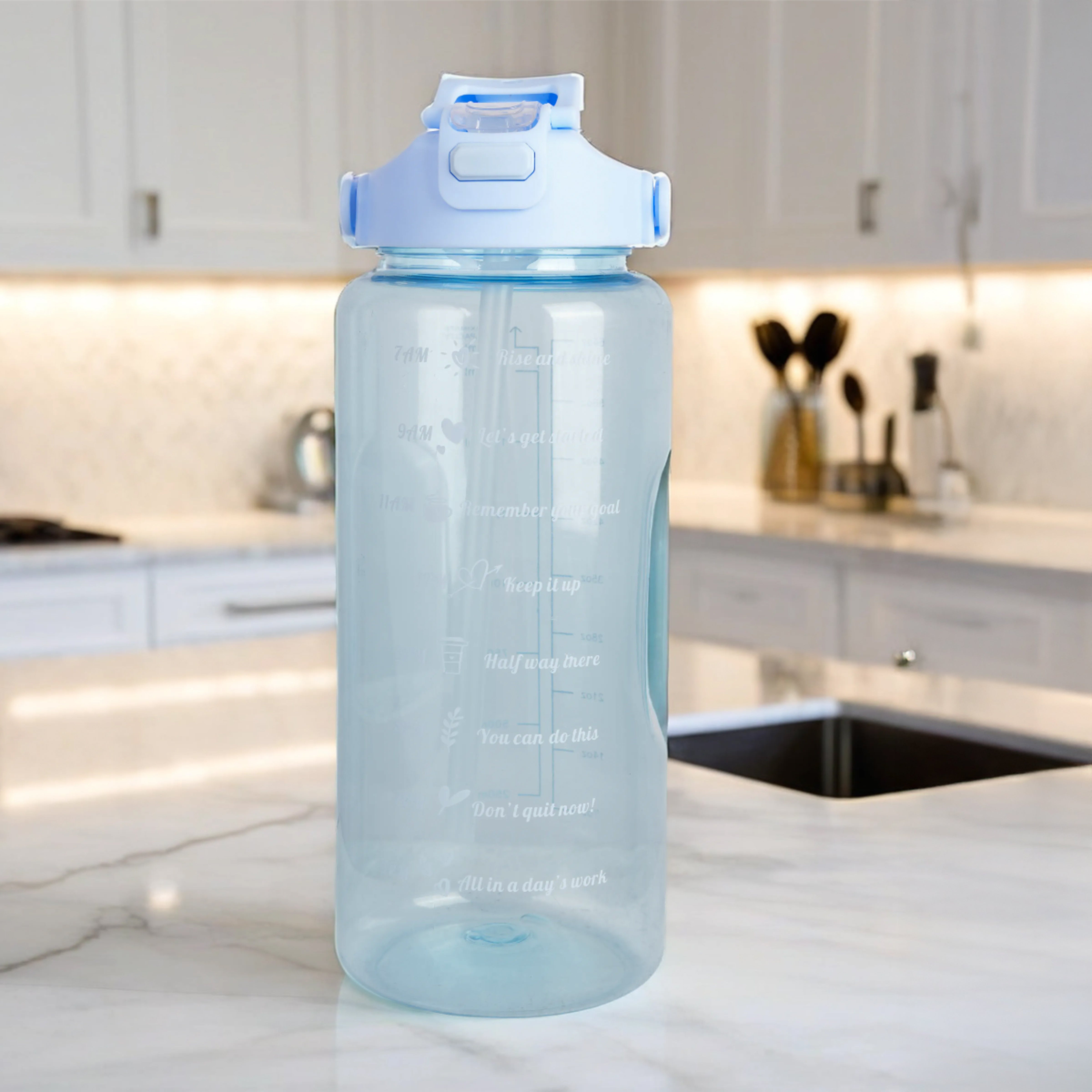 Premium Transparent Motivational Water Bottle in Deep Blue