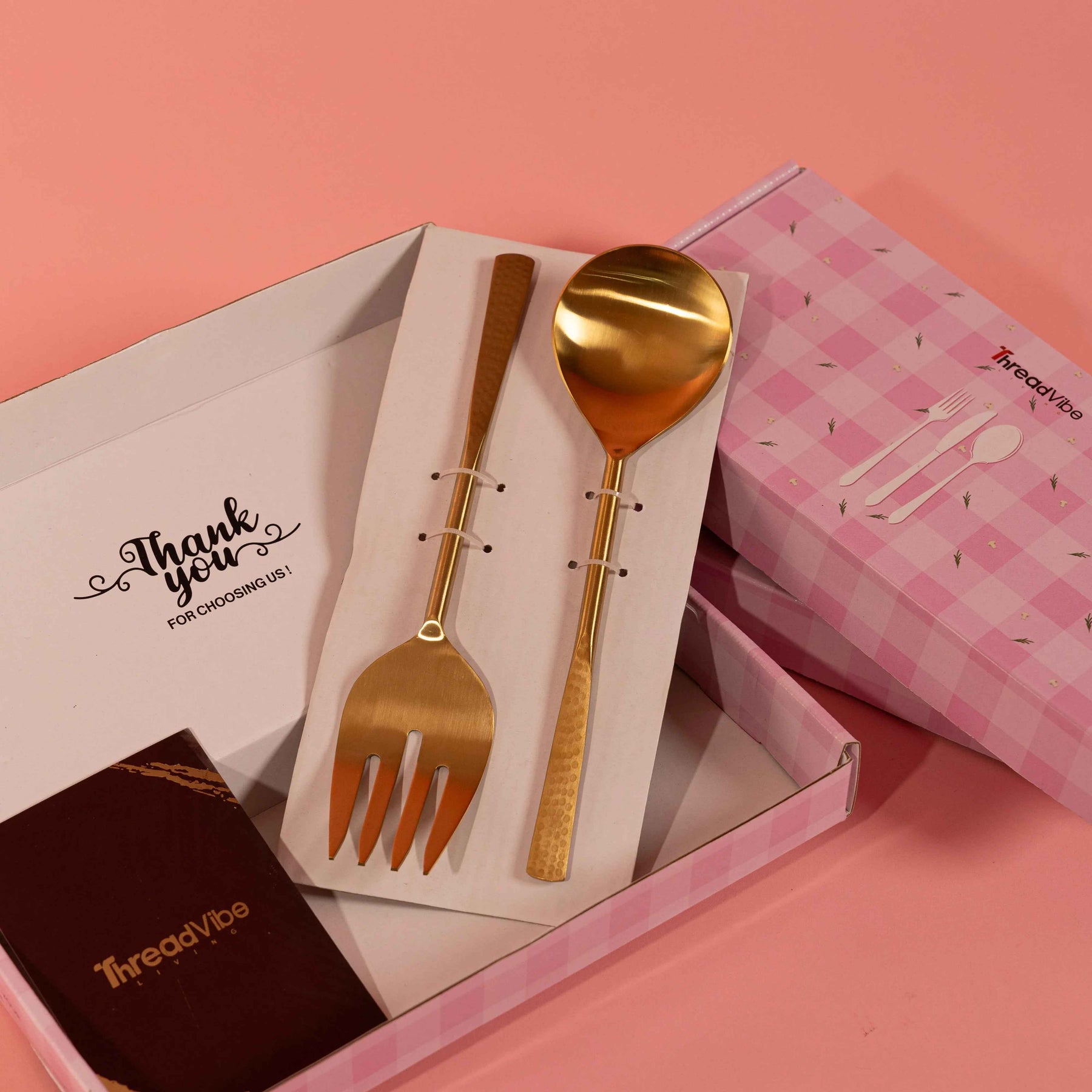 Premium Hammered Gold Serving Spoon & Fork Set