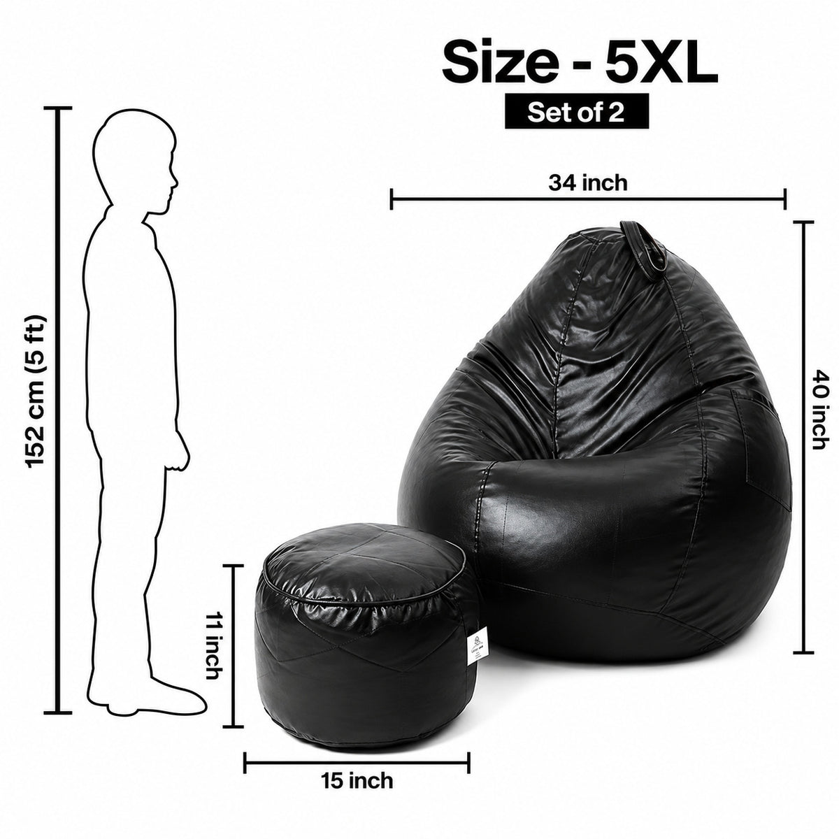 5XL Teardrop Bean Bag & Footrest Set with Beans