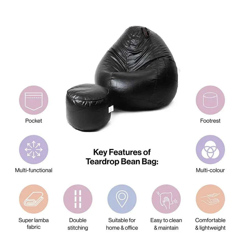5XL Teardrop Bean Bag & Footrest Set with Beans