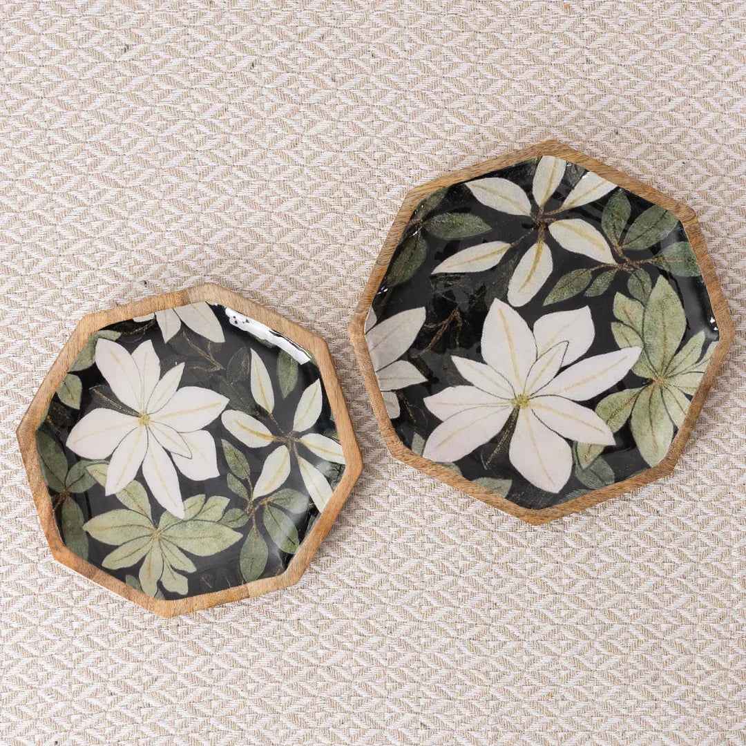 Premium Wooden Serving Platters Set with Magnolia Floral Design