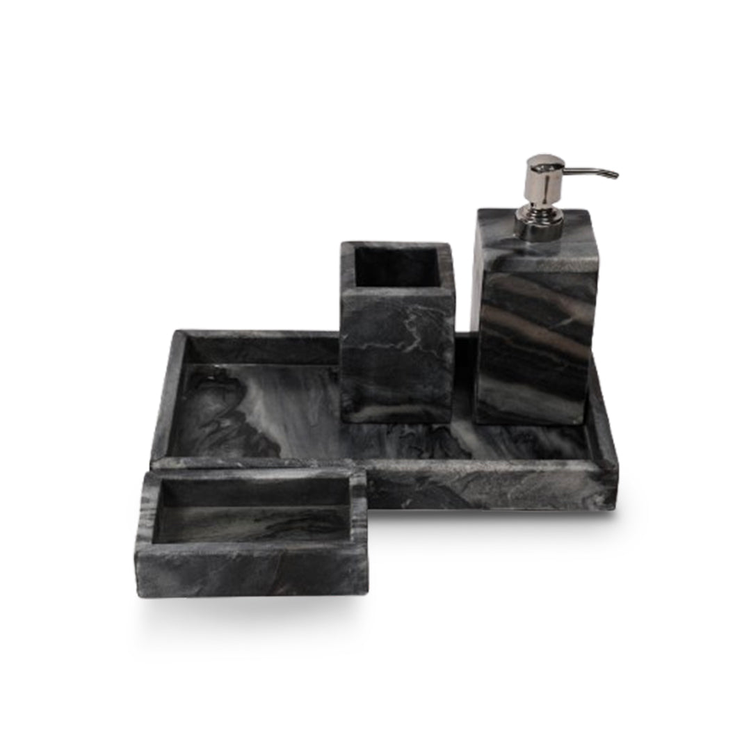 Marble Bathroom Set In Charcoal Brown-Set of 4