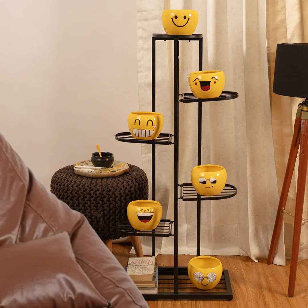 Iron Metal Six Tier Plant Stand Display in Black