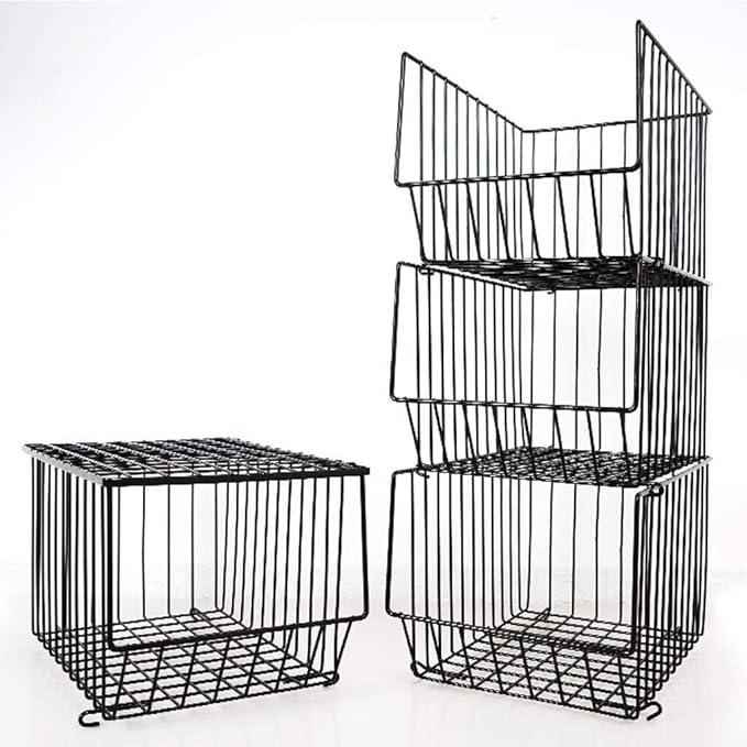 Premium 4-Tier Metal Wire Storage Basket with Wheels in Black
