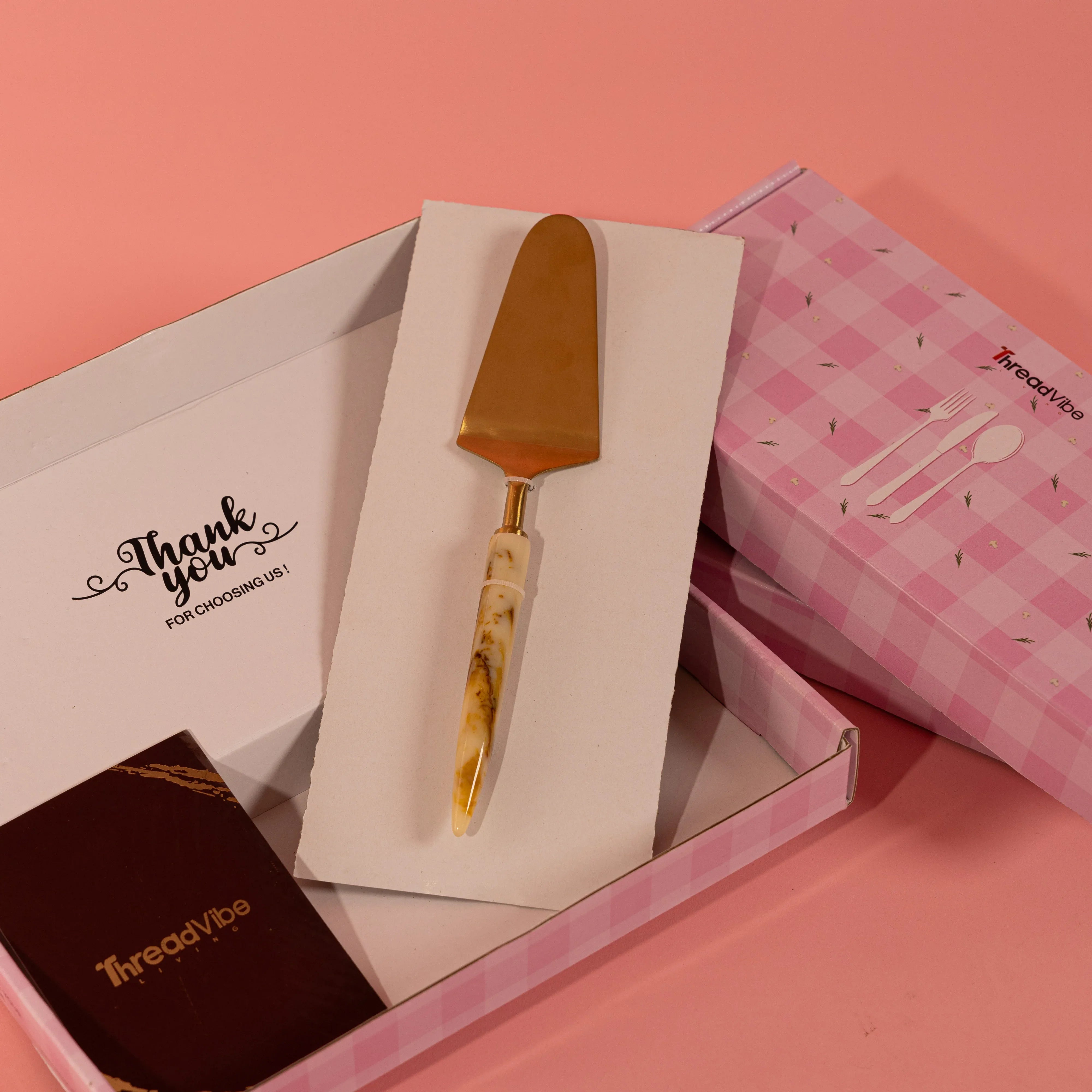 Premium Gold Finish Cake Serving Knife with Marble Handle