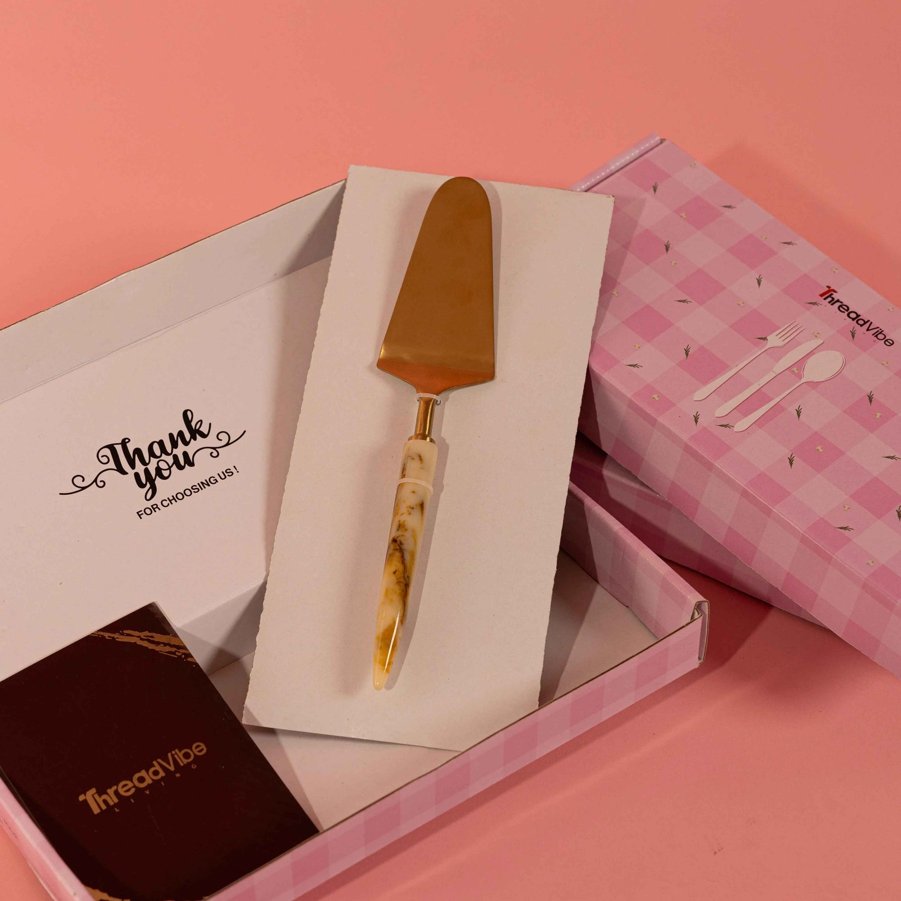 Premium Gold Finish Cake Serving Knife with Marble Handle