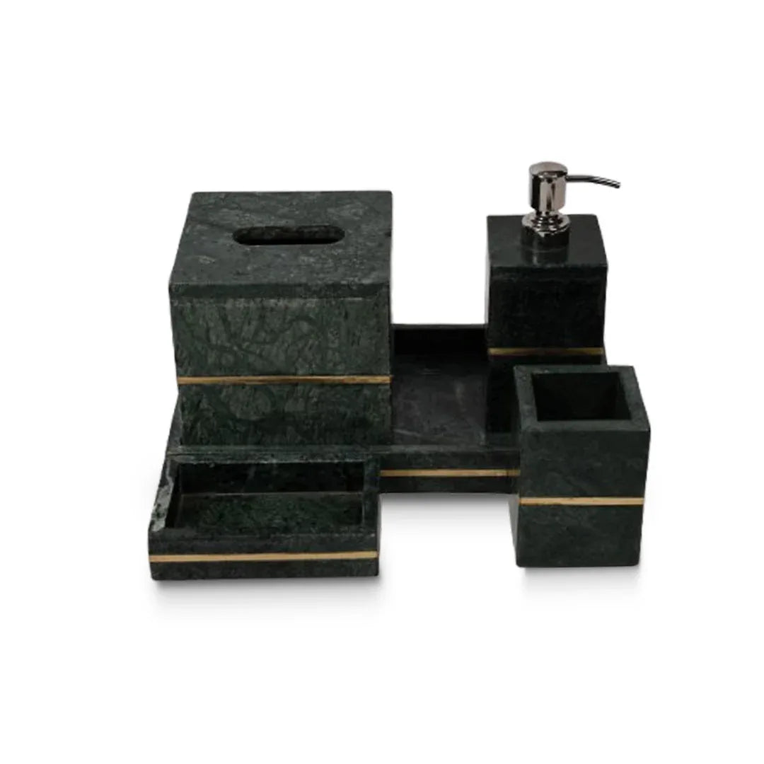 Brass Marble Bathroom Set In Greenish Yellow-Set of 5