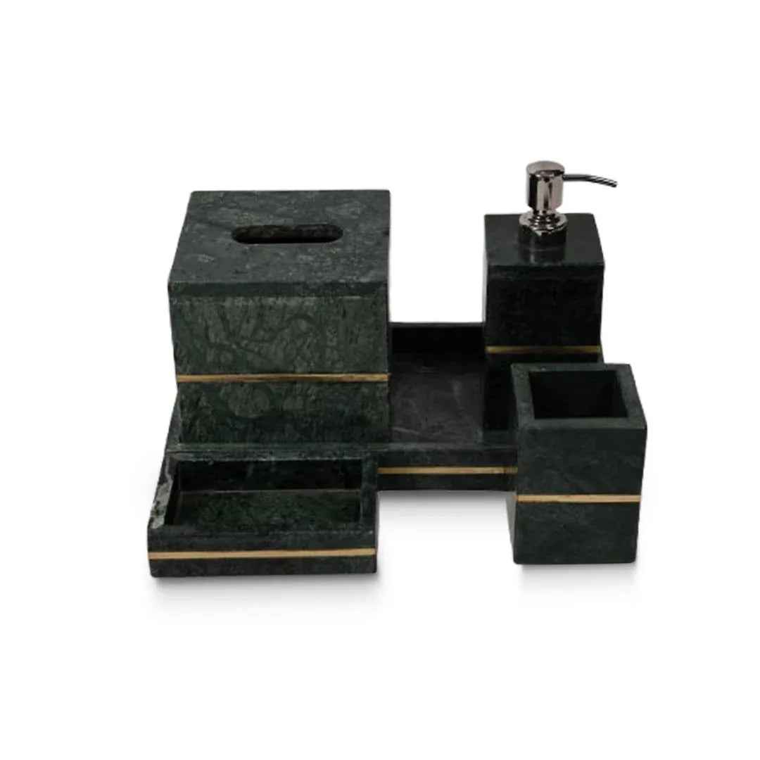 Brass Marble Bathroom Set In Greenish Yellow-Set of 5