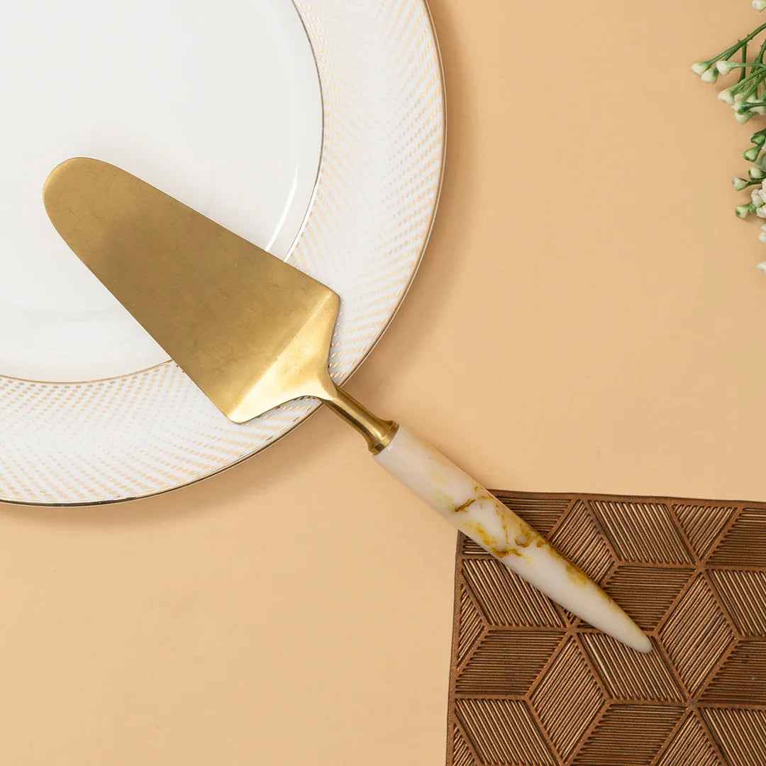 Premium Gold Finish Cake Serving Knife with Marble Handle