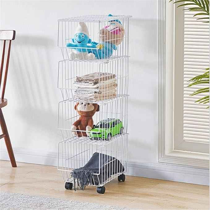 Premium 4-Tier Metal Wire Storage Basket with Wheels in White