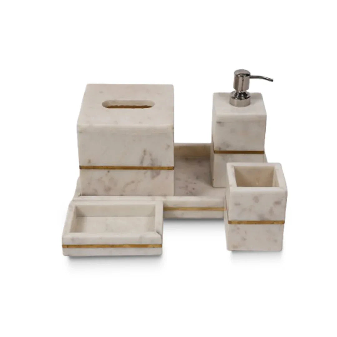 Marble Bathroom Set In Pearl White-Set of 5