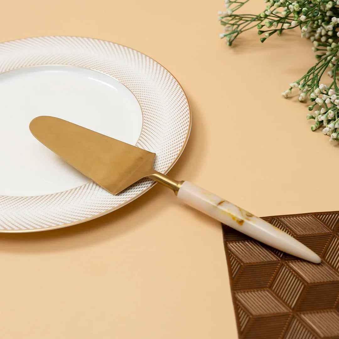 Premium Gold Finish Cake Serving Knife with Marble Handle
