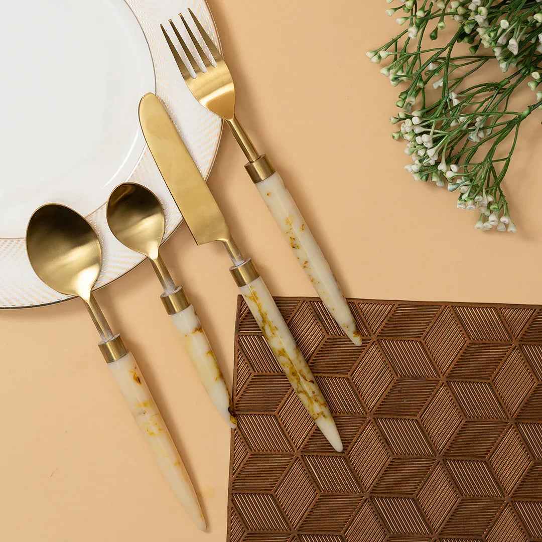 Designer Gold Stainless Steel Cutlery Set with Marble Handle