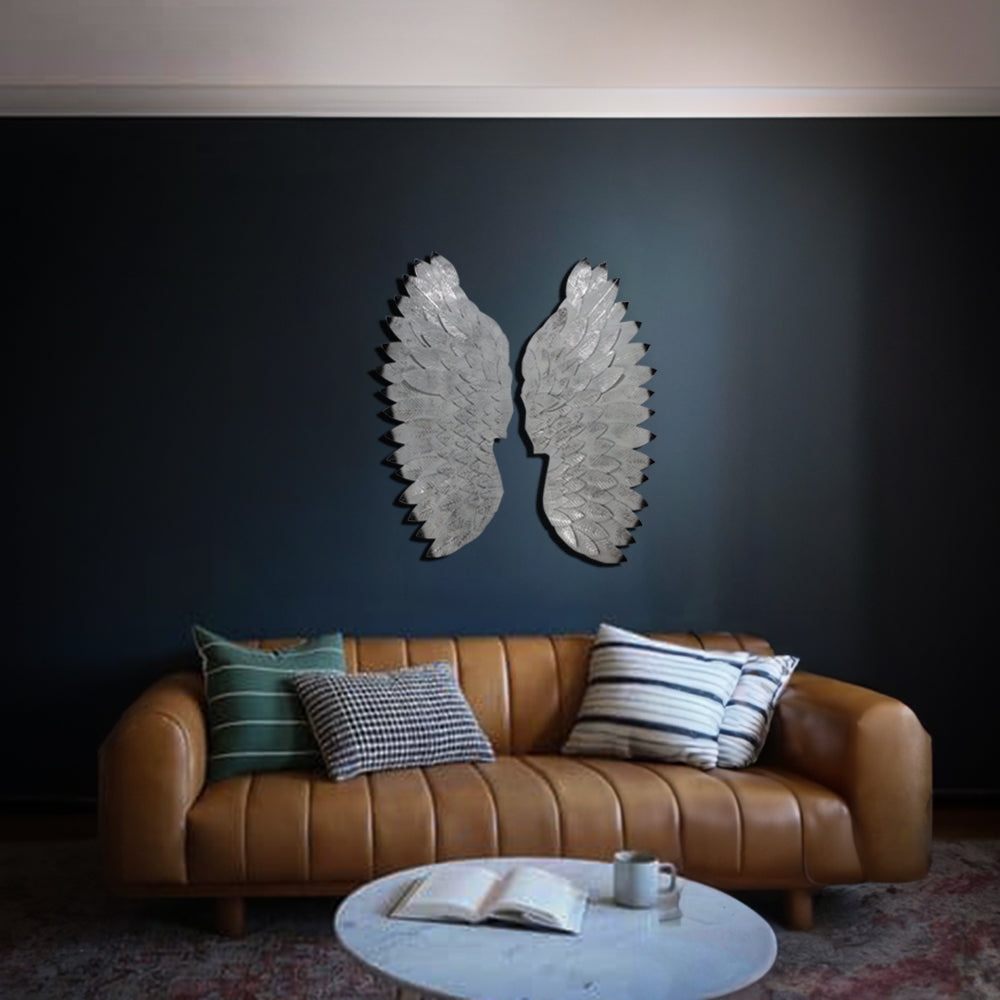 Angel Wings In Silver Metal Wall Art For Wall Decor In Living Room